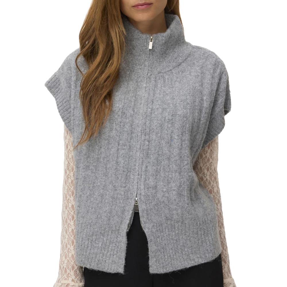 Gilet sans manches maille femme Gris Vero Moda Highneck pas cher