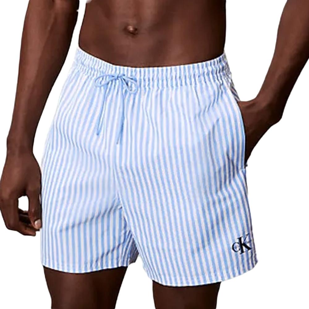Bañador corto azul/blanco para hombre de Calvin Klein Jeans con cordones barato