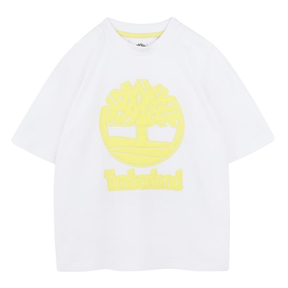 T-Shirt Blanc/Jaune Garçon Timberland T60482 pas cher