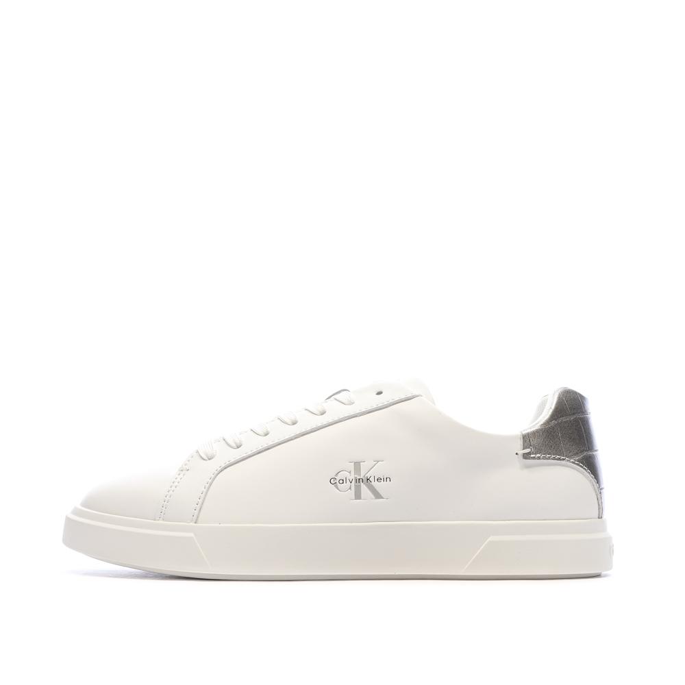 Calvin Klein Jeans Women’s White/Silver Lace-up Trainers affordable