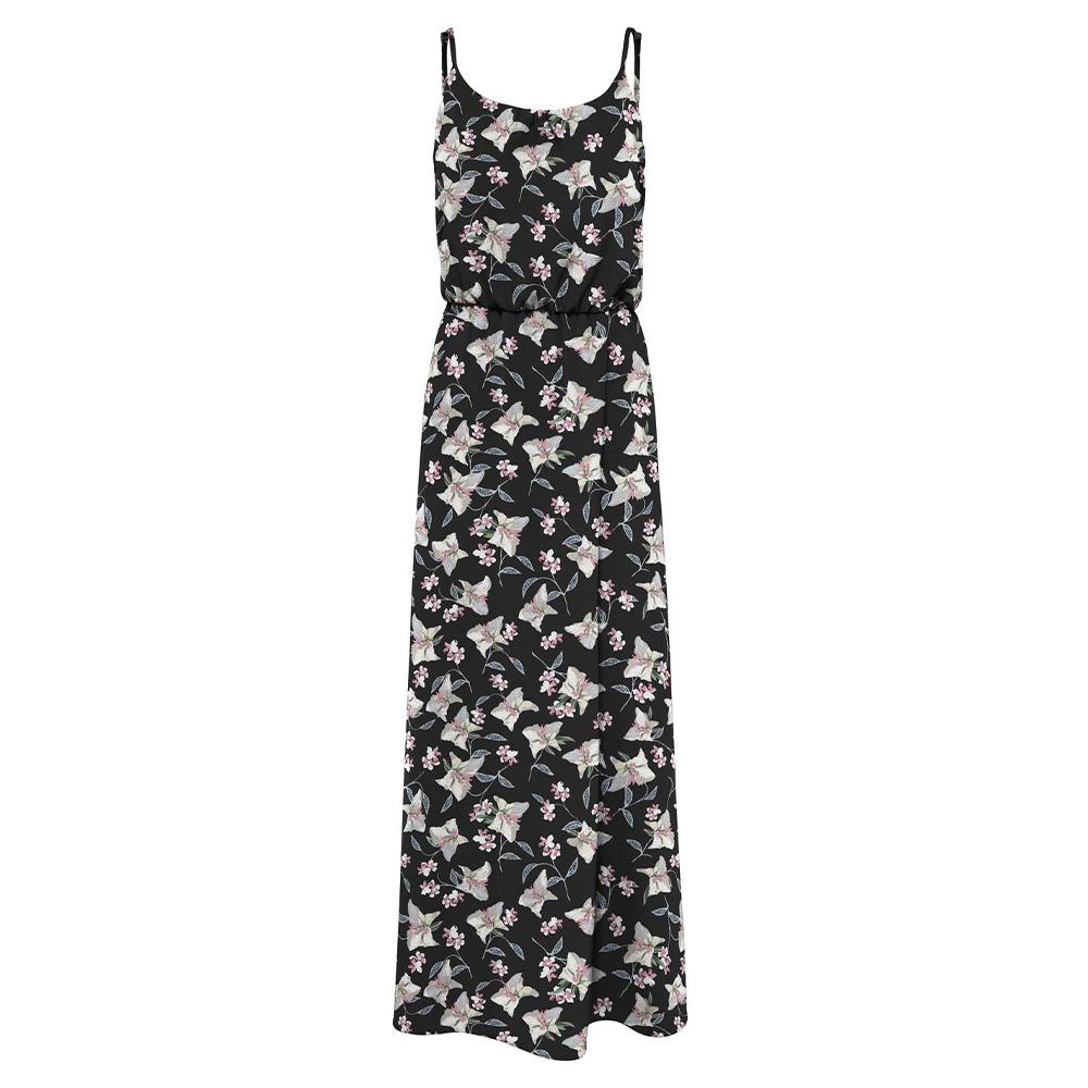 Robe Longue Noire/Rose à fleurs Femme Only Nova pas cher