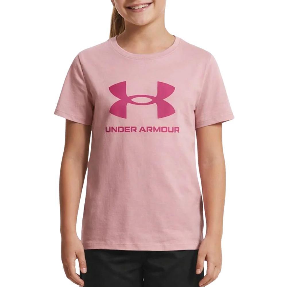 Camiseta rosa para niña Under Armour con logotipo grande barato