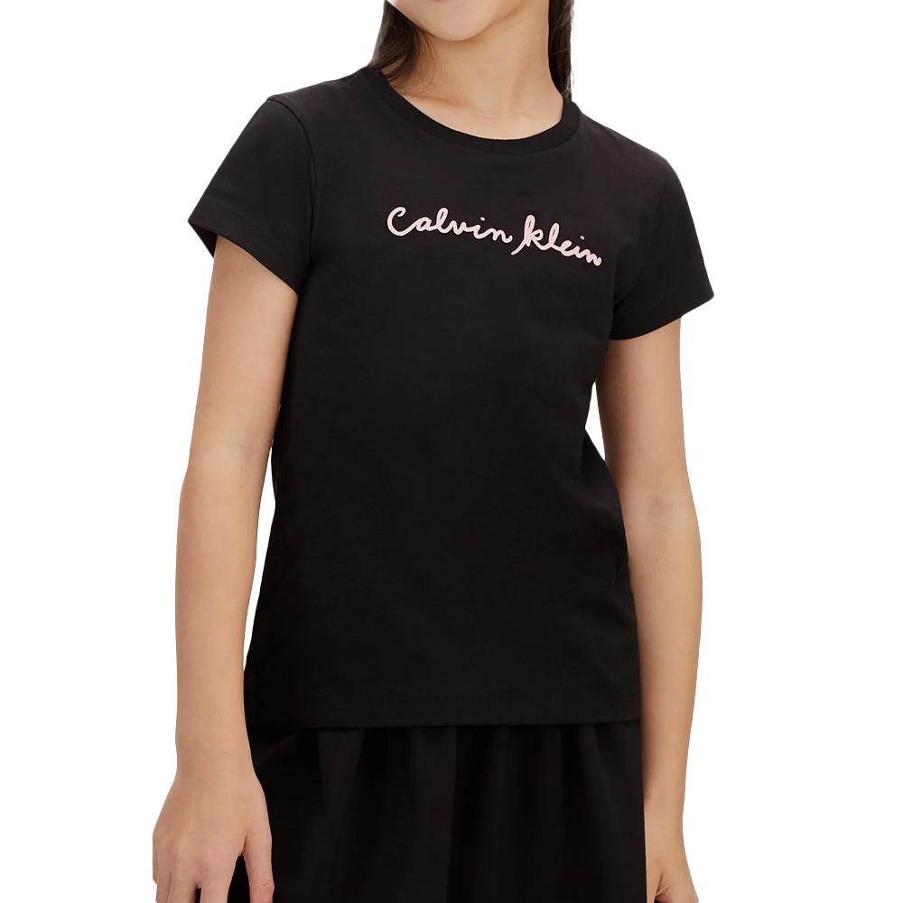 Calvin Klein Jeans Script Logo Black/Pink Girls’ T-shirt affordable