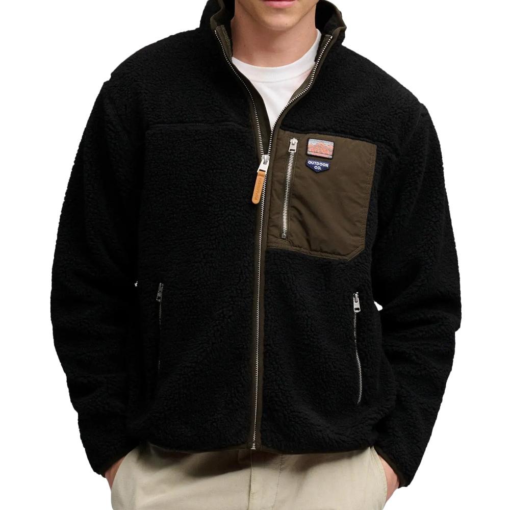 Veste polaire sherpa homme noir et kaki Superdry Vintage Retro pas cher