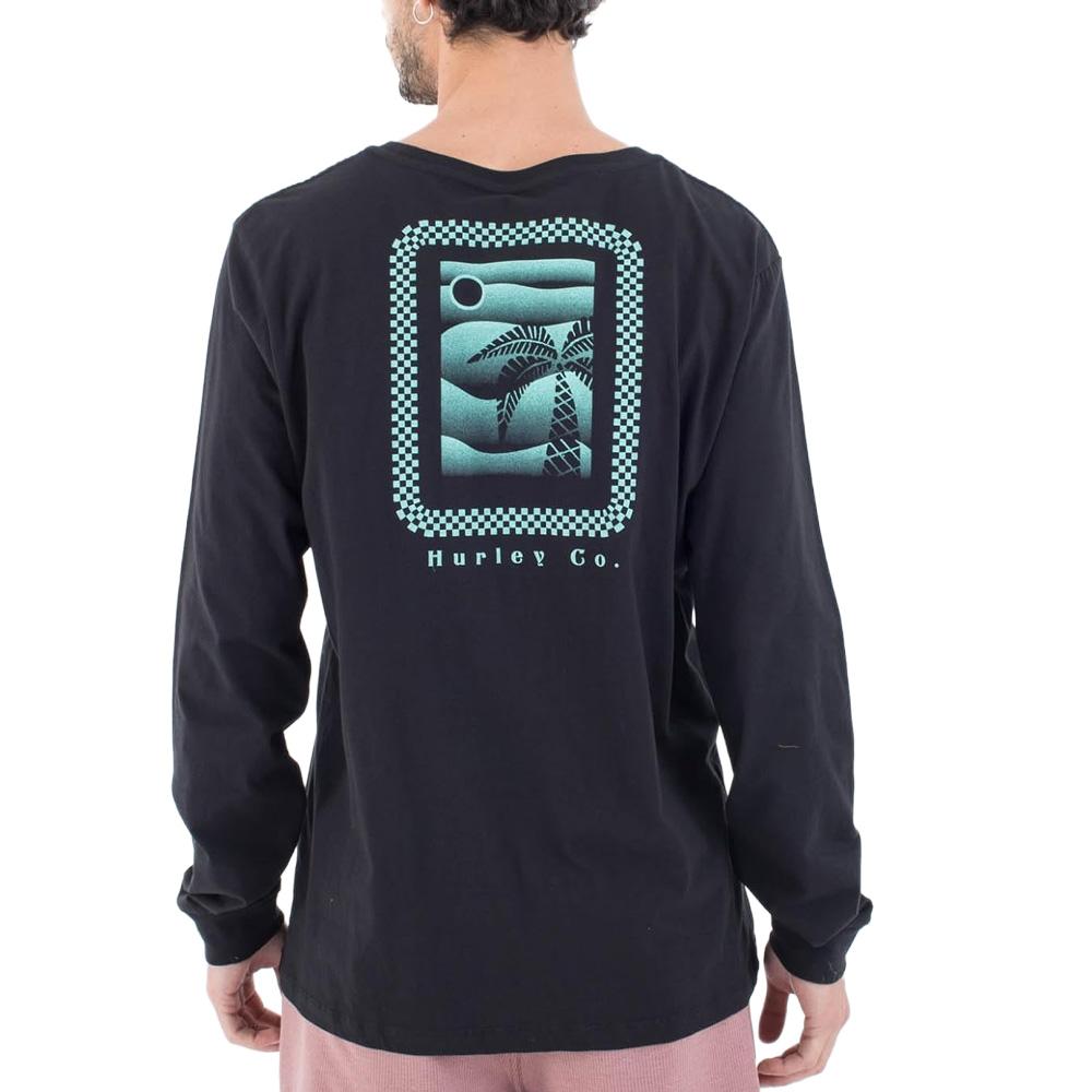 Camiseta de manga larga negra para hombre Hurley Evd Checker ver 2