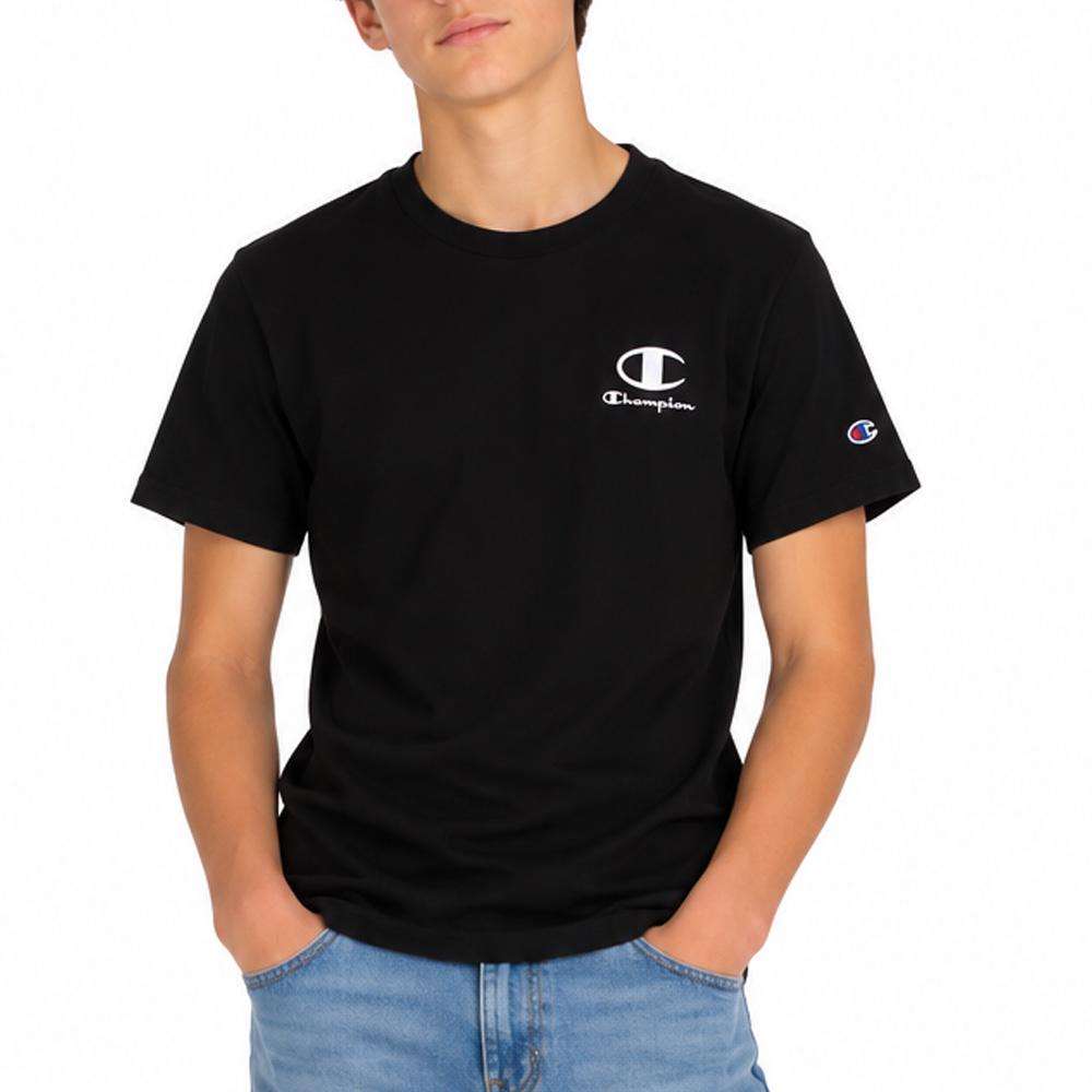 Camiseta negra para niño Champion con bordado barato