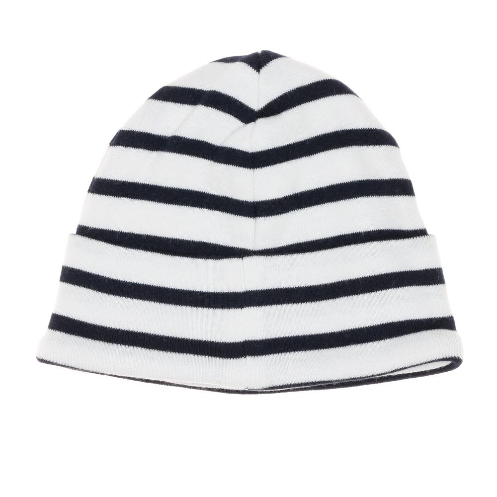 White/Navy Stripe Baby Boy Beanie Elle est ou la mer Mousqua Photo of the Espace des Marques %store% store - view of %key%