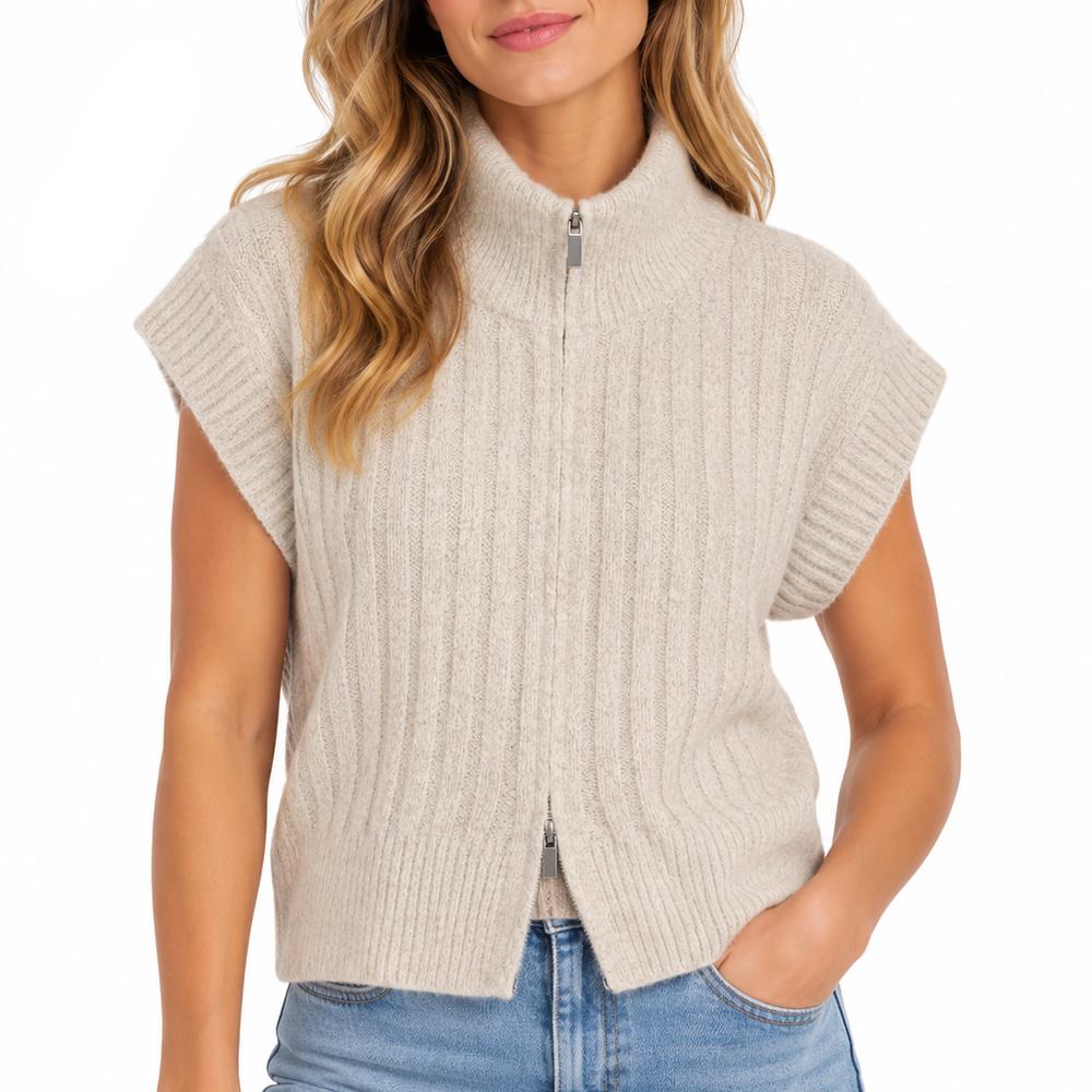 Gilet sans manches maille Beige Femme Vero Moda Highneck pas cher