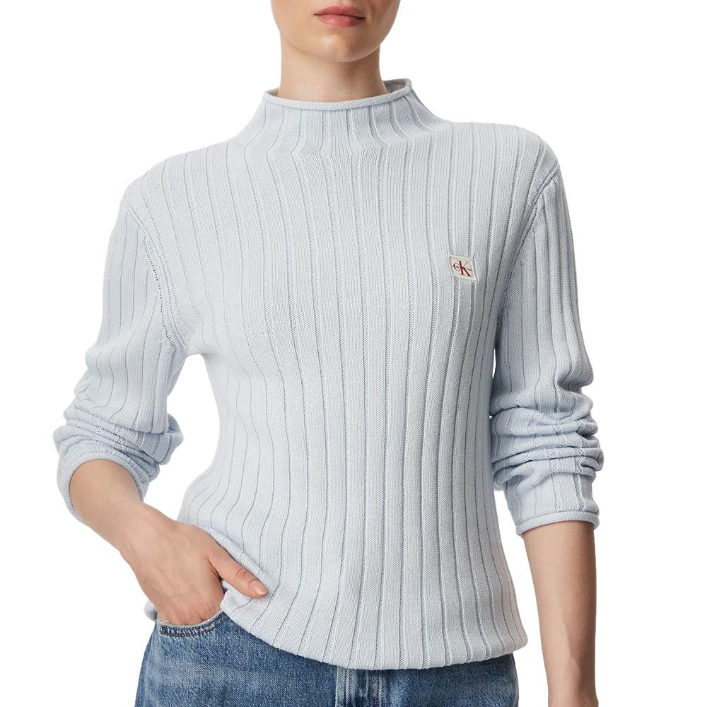 Hellblauer Damenpullover von Calvin Klein Jeans mit gewebtem Etikett günstig