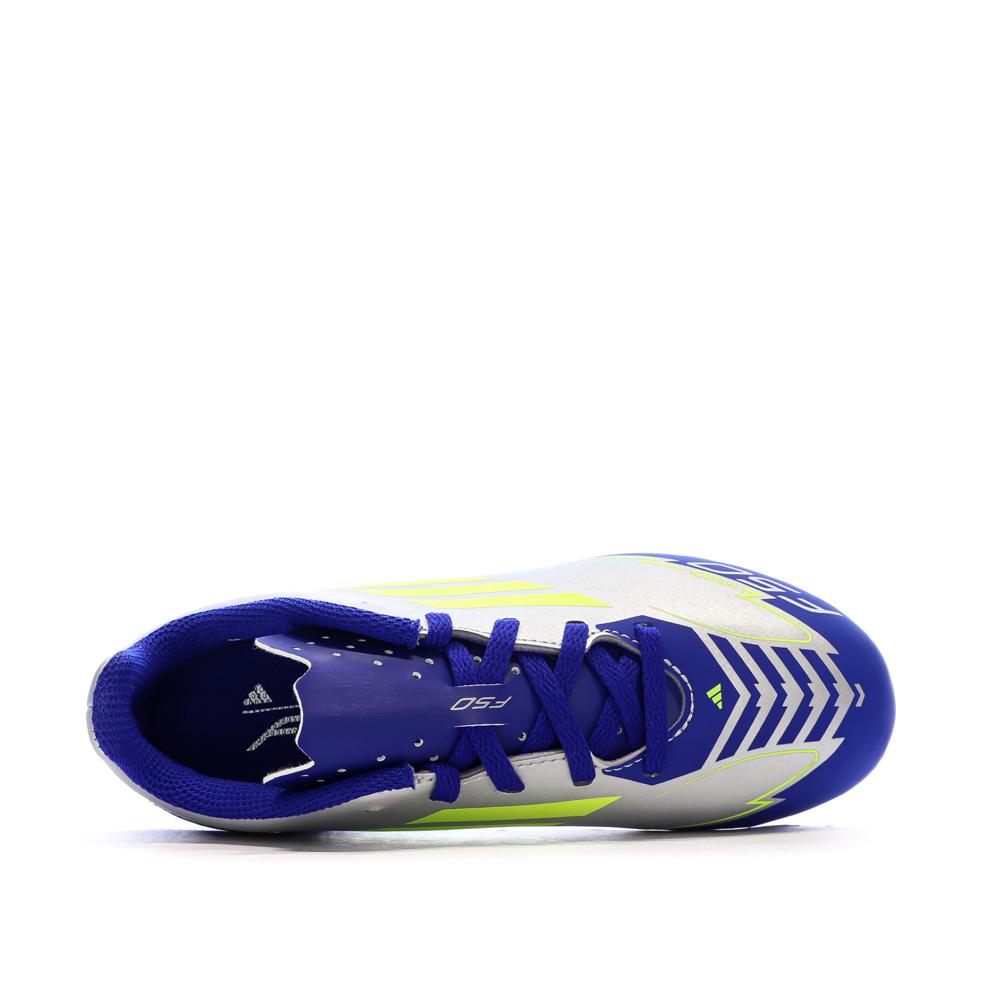 Chaussures de football Bleu/Gris Argent Garçon Adidas F50 Club vue 4