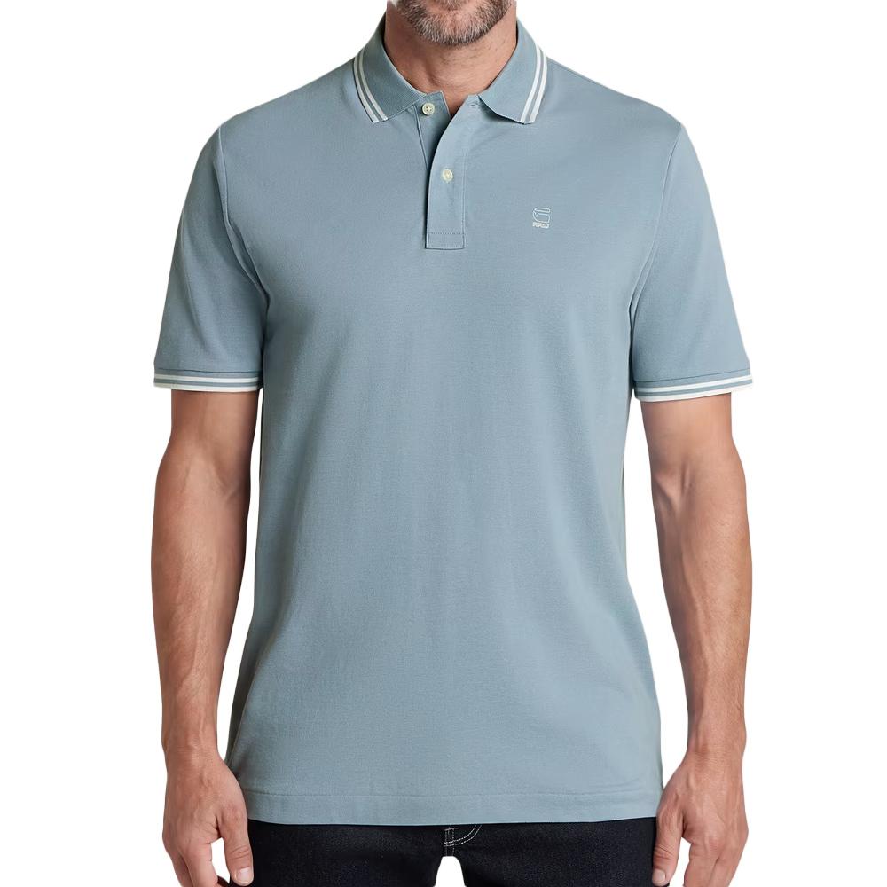 Blaues Herren-Polohemd von G-Star RAW mit gestreiftem Kragen günstig