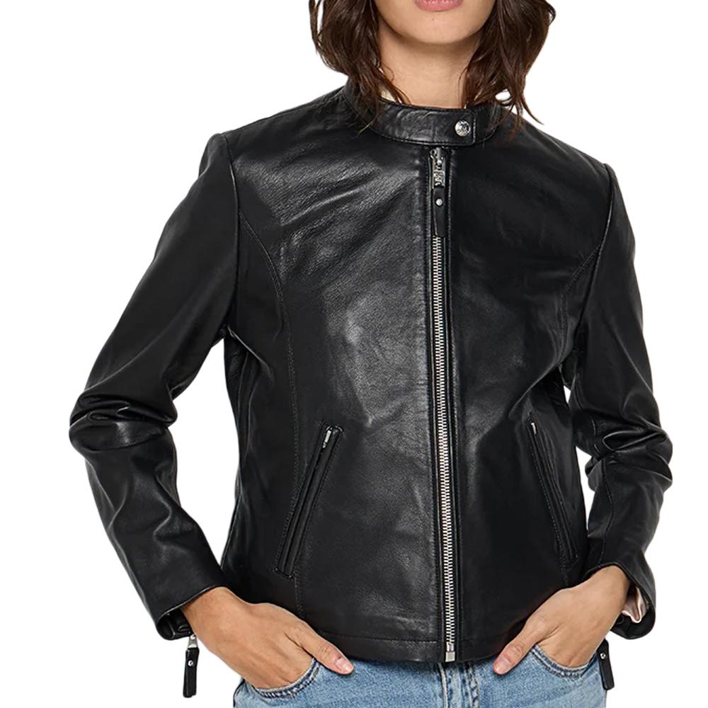 Veste en Cuir Noir Femme Schott Lola pas cher