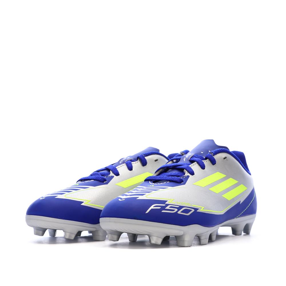 Chaussures de football Bleu/Gris Argent Garçon Adidas F50 Club vue 6