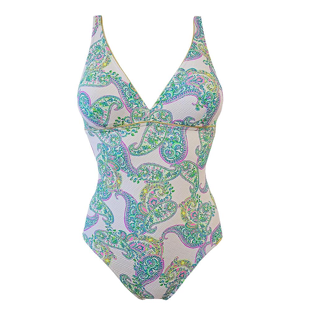 Badeanzug für Damen in Grün/Weiß/Rosa, Modell „Grain de Sable“ von Naka günstig