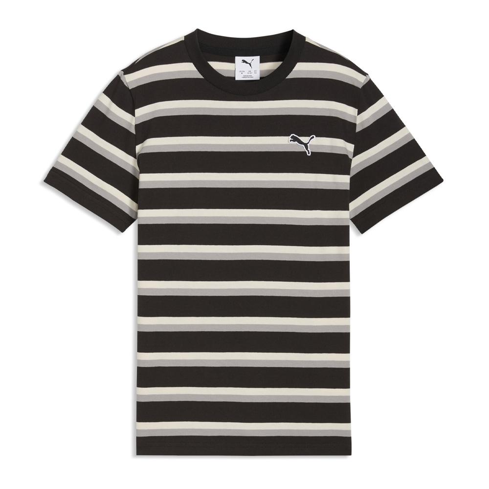 Puma Ess Elevated Striped Boys’ T-shirt – Black/Grey/Beige affordable