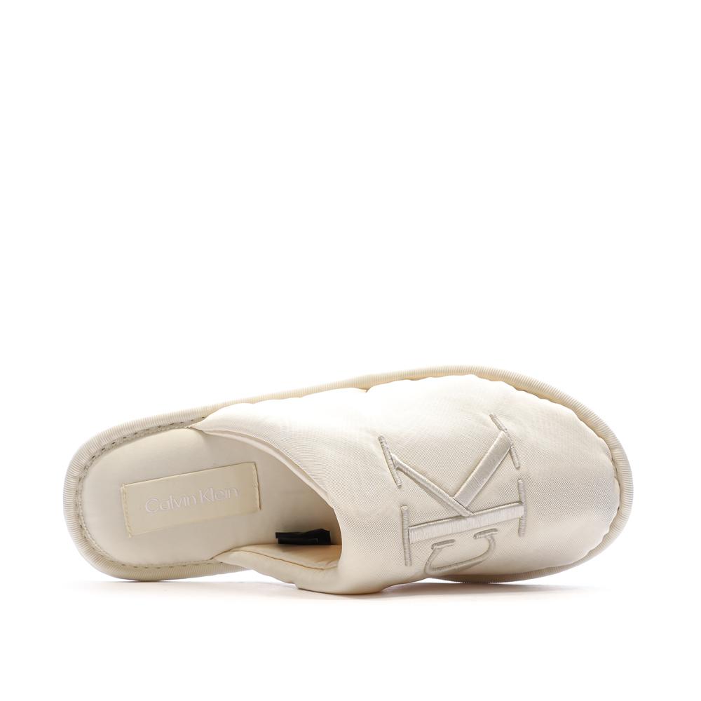 Calvin Klein Jeans Slipper Satin Moire White Women's Slippers Photo of the Espace des Marques %store% store - view of %key%
