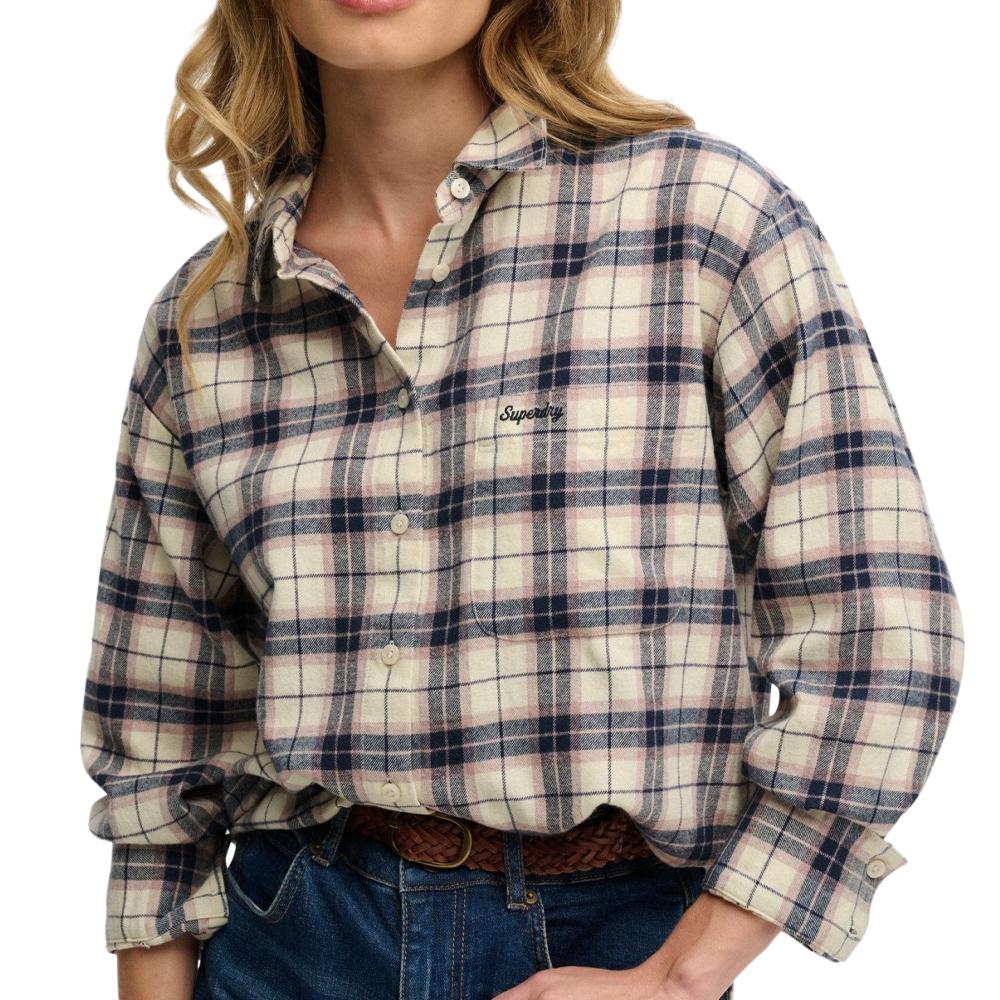 Chemise À Carreaux Écru/Marine Femme Superdry Check pas cher