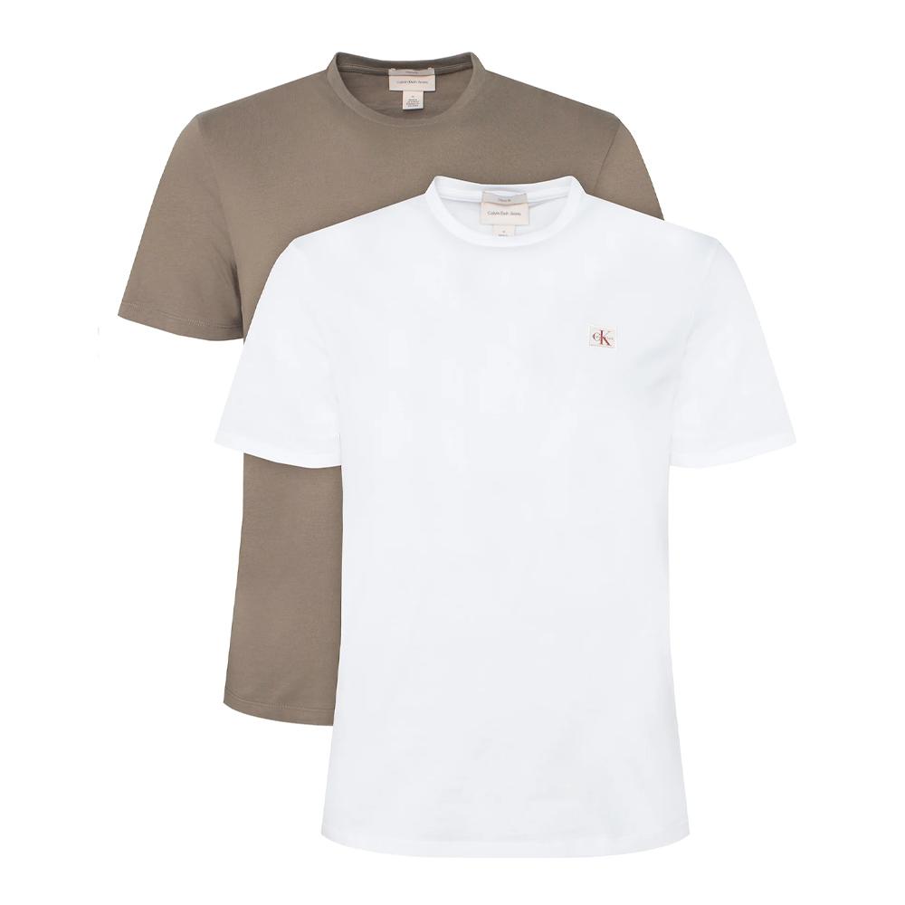 Lot de 2 T-shirts Blanc/Taupe Homme Calvin Klein Jeans Ss Badge pas cher
