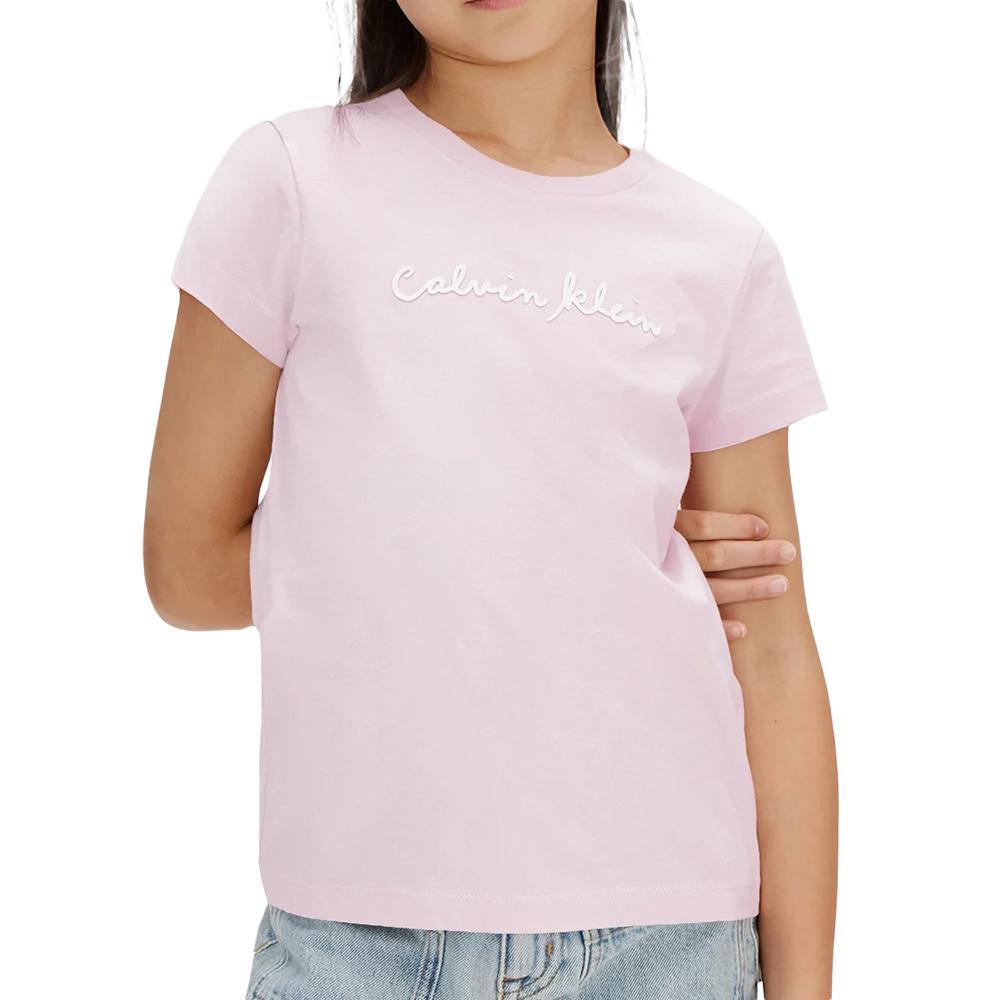 Calvin Klein Jeans Script Logo Pale Pink Girls’ T-shirt affordable