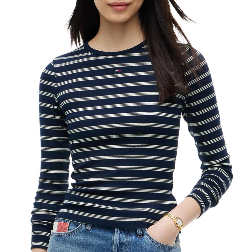 T-shirt Rayé Marine et écru Tommy Hilfiger Slim Essential pas cher