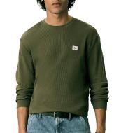 Grünes Herren-Sweatshirt von Calvin Klein Jeans mit Waffelmuster und Aufnähern