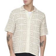 Chemise à Maille Ecru Homme Only & Sons Bart RLX 5 SS pas cher