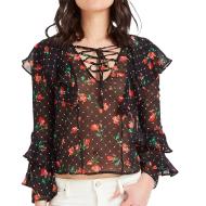 Guess Women's Black Floral Blouse Pink affordable