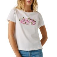 T-Shirt Blanc/Rose Femme Pepe jeans Pjl L Nd pas cher