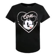 Schwarzes Damen-T-Shirt von Disney: Mickey Love Kiss günstig