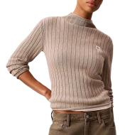 Dunkelbeiger Damenpullover von Calvin Klein Jeans mit gewebtem Etikett günstig