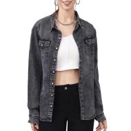 Schwarzes Jeanshemd für Damen Monday Premium Bleach 1 günstig