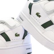 Weiße/khakifarbene Lacoste Court Sneakers für Jungen Ansicht 7