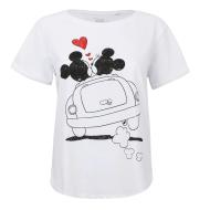Weißes Damen-T-Shirt Disney Mickey & Minnie Hearts günstig