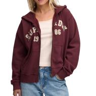Sweat zippé à capuche femme bordeaux Superdry Relaxed